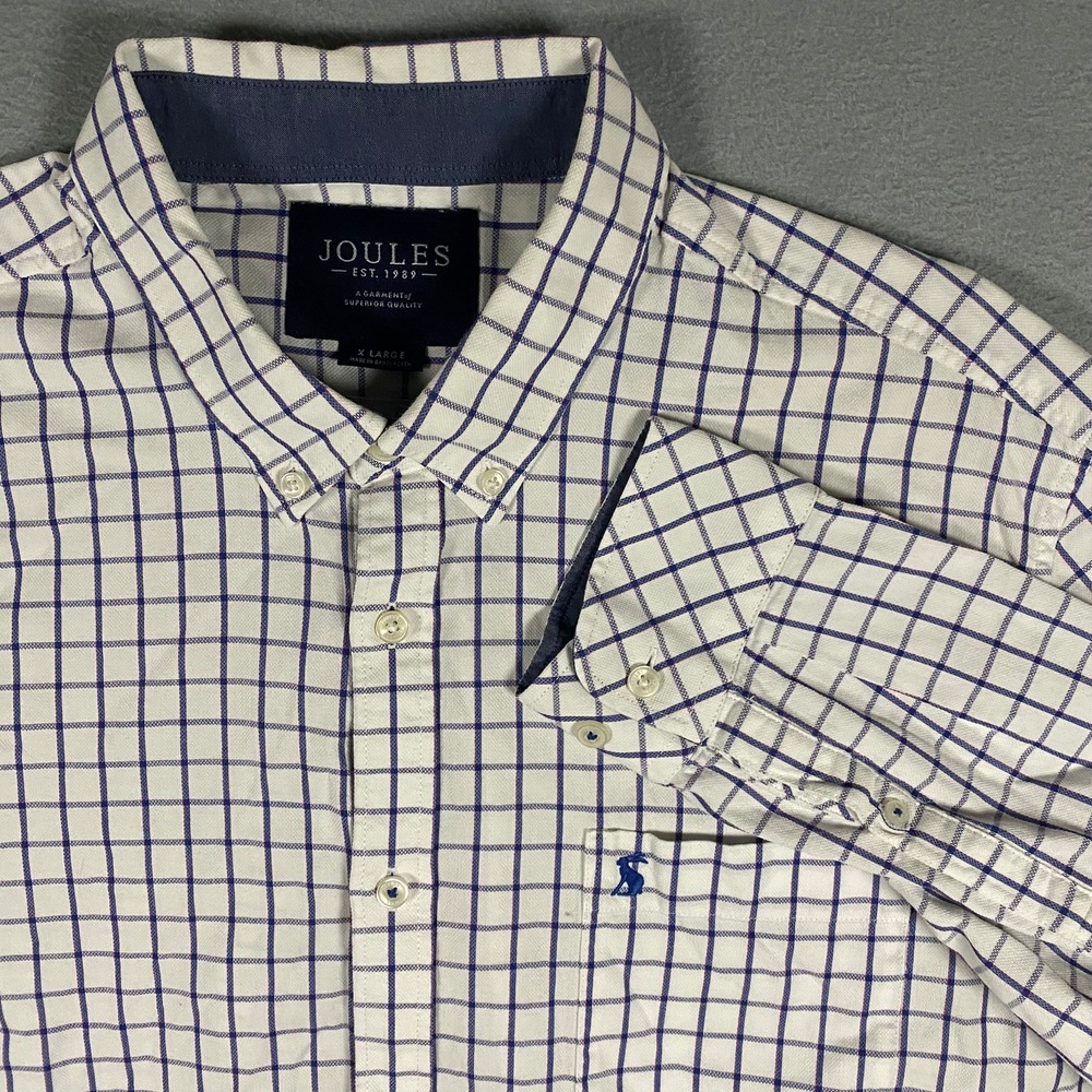 Joules‎ Welford Classic Mens XL Windowpane Check Button Down Shirt White Navy